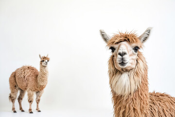 Obraz premium Cute Alpaca Standing with a Blurred Alpaca in the Background