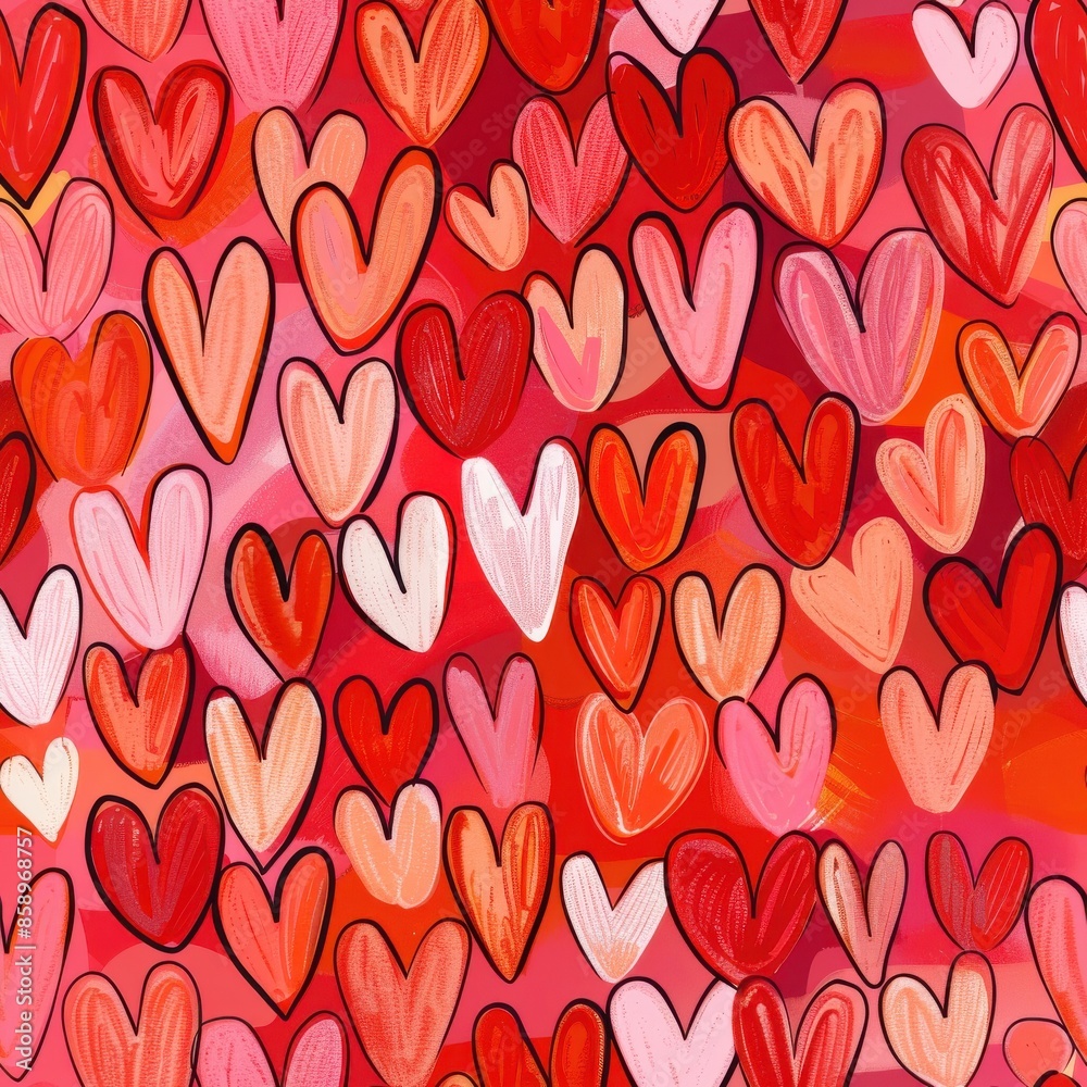 Aufkleber this vibrant digital artwork features a seamless pattern of hand-painted hearts in various shades of