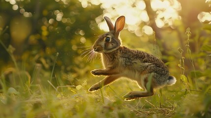 Obraz premium Wild rabbit jumping. 