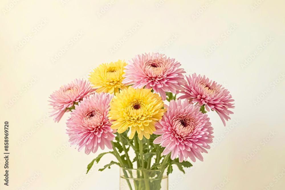 Sticker Pink and Yellow Chrysanthemums in a Vase