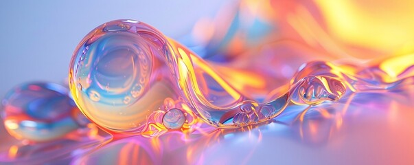 Ethereal scene of transparent colorful spheres flowing like liquid against abstract background