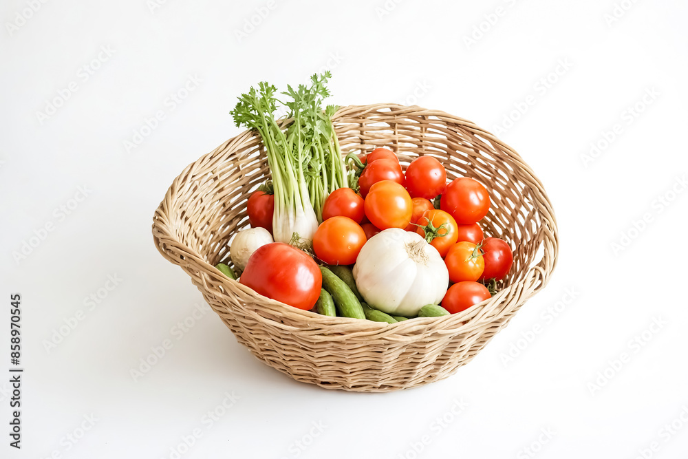 Sticker Fresh vegetables in a wicker basket