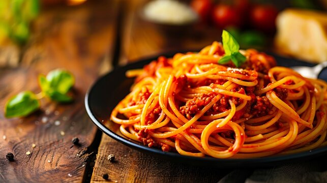 A plate of spaghetti with meat sauce.