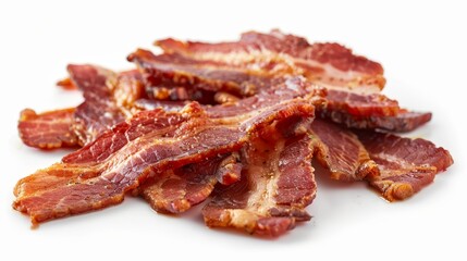 Crispy and golden fried dry bacon snacks, thin slices, high clarity and quality, ready to eat, vibrant colors
