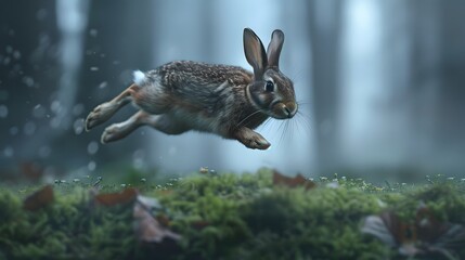 Wild rabbit jumping. 