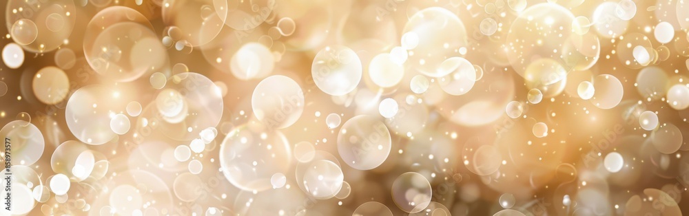 Fototapete This image is a close-up, abstract background featuring a series of glowing white and gold bokeh lights against a golden backdrop. The bokeh circles create a sense of depth and movement, while the ove