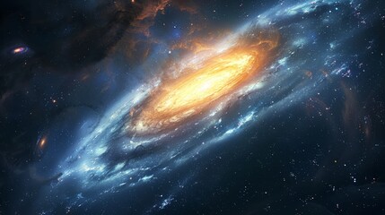 Fototapeta premium Dynamic galaxy swirl, blending dark and light hues, with glowing celestial bodies, emphasizing color, clarity, and cosmic motion