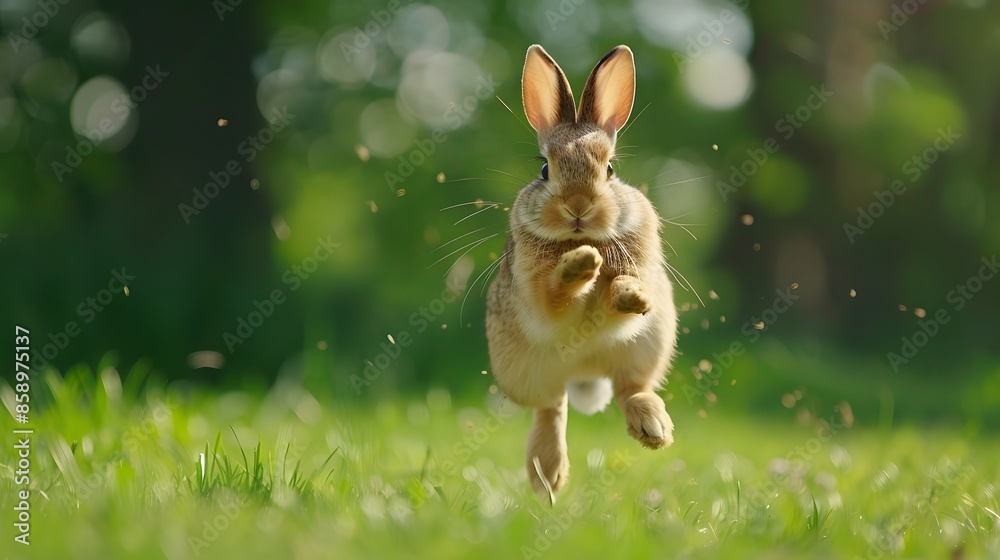 Wall mural Wild rabbit jumping. 