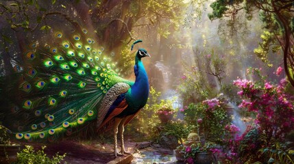 Obraz premium Peacock in a Magical Forest.