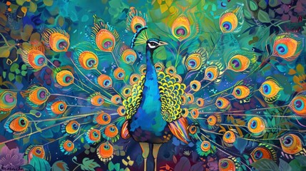 Peacock Feathers Watercolor Painting.