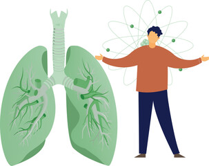 A boy is talking about lungs structure