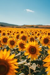 Obraz premium Field of Golden Sunflowers Under a Clear Blue Sky