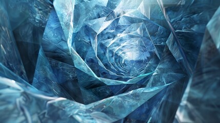 Obraz premium A totem of swirling triangles in various shades of blue resembling a mystical vortex.