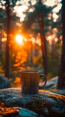 A cup of coffee on a rock.