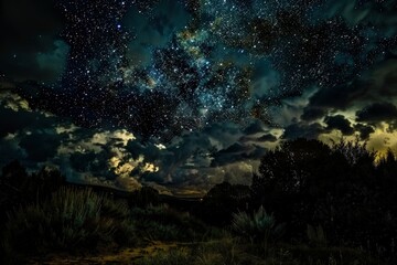 a night sky filled with stars and clouds