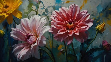 Abstract Painting of a flowers in a frame