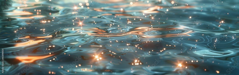 Poster this image shows a close-up view of rippling water, with sunlight reflecting off the surface and cre