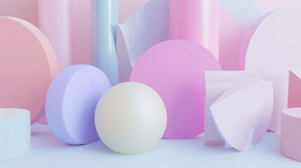 Fototapeta premium A pastel-themed arrangement of abstract geometric shapes, creating a visually pleasing and modern composition.