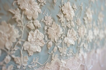 White Lace Fabric with Delicate Floral Patterns