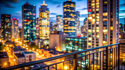 Blurred background from a balcony view, showcasing buildings and the bokeh lights