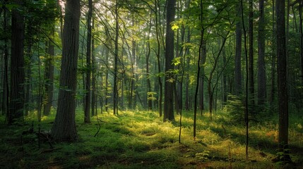 Obraz premium Pause to listen to the symphony of sounds that fills the forest, from the chirping of crickets to the whisper of the wind through the leaves.