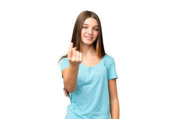 Teenager girl over isolated chroma key background doing coming gesture