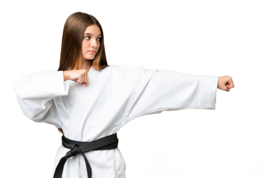 Teenager girl over isolated chroma key background doing karate - Powered by Adobe