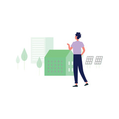 A boy is talking about solar energy