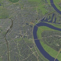 3D illustration of city and urban in Dusseldorf Germany
