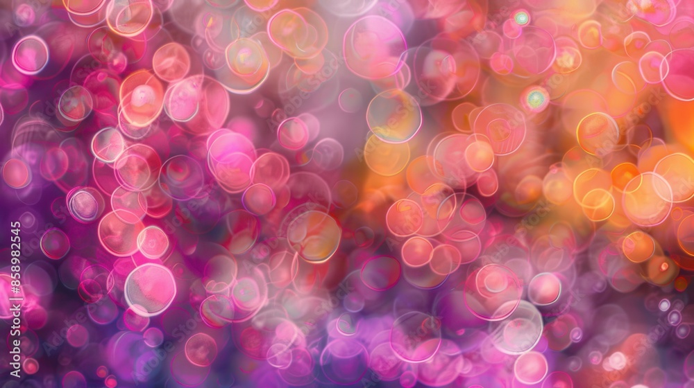 Poster This image features a colorful abstract background with blurred circles in shades of pink and orange. The circles are of varying sizes and are arranged randomly, creating a visually interesting and dy