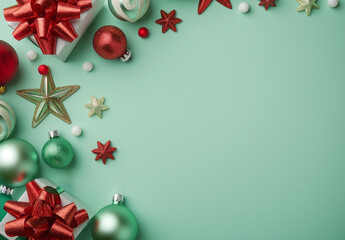Festive Christmas Decorations on Lime Green Background (generative AI)