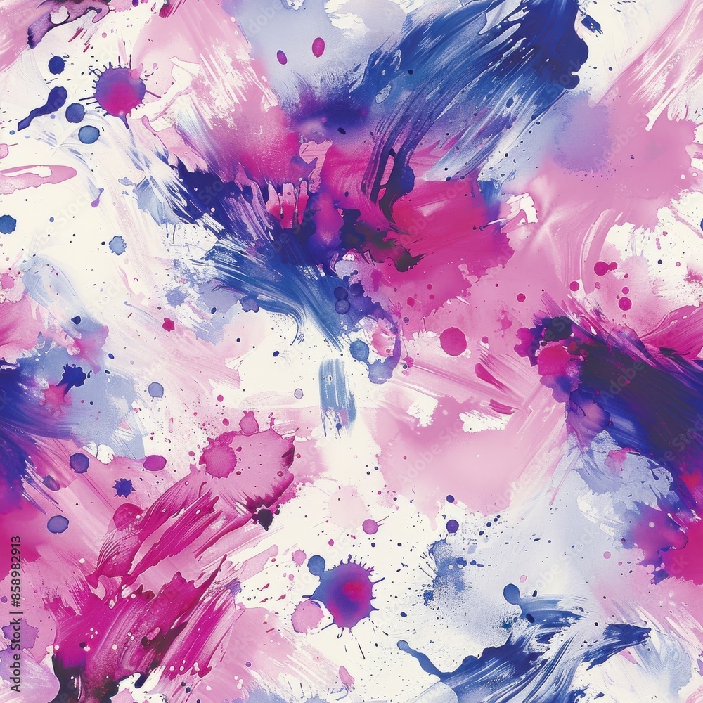 Poster this is an abstract watercolor painting featuring a vibrant mix of pink, blue, and white splashes an