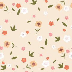 Cute flowers pattern on light background. Seamless pattern with flowers.	
