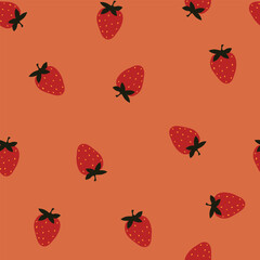Orange pattern with strawberries. Strawberries. Vector graphics in flat style