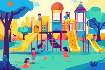 Children Playing on a Colorful Playground