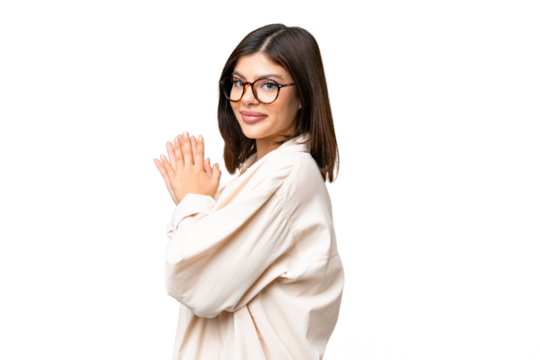 Young Russian woman over isolated chroma key background scheming something