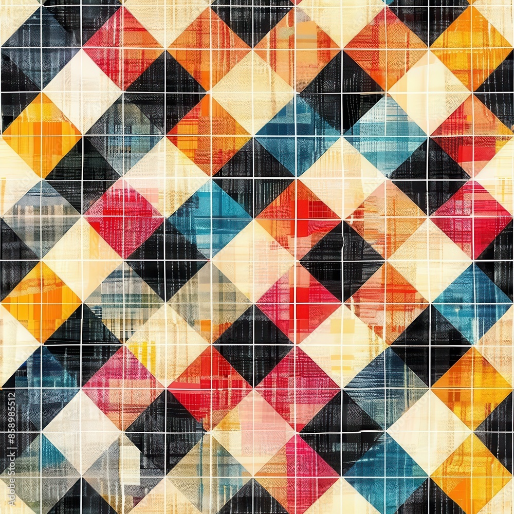 Aufkleber This image shows a colorful abstract geometric pattern. The pattern is made up of many triangles, each of which is filled with a different watercolor wash. The triangles are arranged in a repeating pa