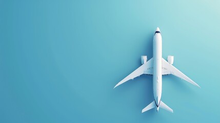 White aircraft on blue backdrop with room for text Airline industry promotion design