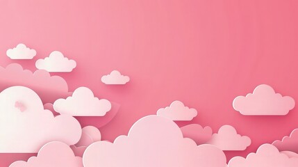 Light pink clouds on pink sky background paper cut style.