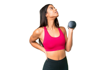 Young African American woman sport woman making weightlifting over isolated chroma key background suffering from backache for having made an effort
