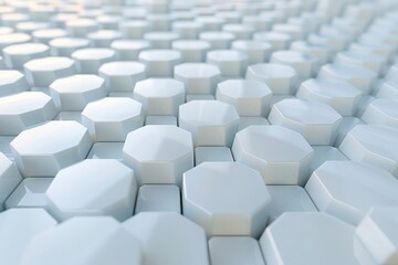 Fototapeta premium : Abstract Background, 3D geometric hexagonal grid in a gradient of white to light gray, with a high-gloss finish that captures light reflections, giving a sophisticated and clean appearance.