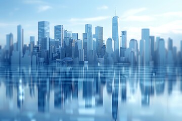 Modern city skyline with skyscrappers and reflection created with Generative AI