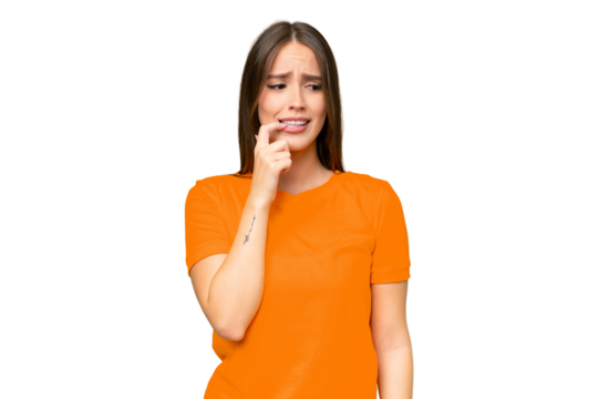 Young pretty caucasian woman over isolated background nervous and scared