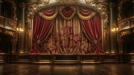 Ornate Stage with Red Curtains and Golden Accents