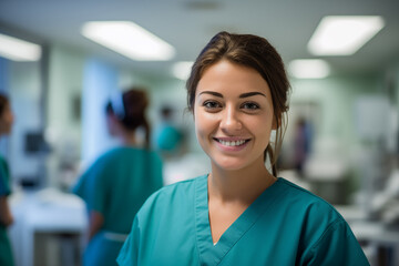 Young pretty brunette girl with surgeon uniform