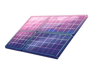 A stylized solar panel with a futuristic design and glowing, colorful cells.