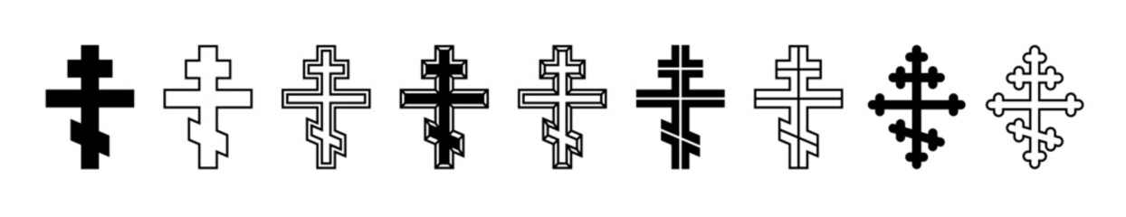 Fototapeta premium Orthodox cross set, silhouette of religious Christian symbol, icon shape collection