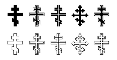 Orthodox cross set, silhouette of religious Christian symbol, icon shape collection