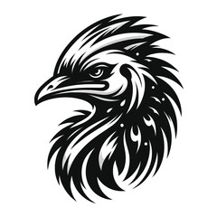 Illustration of a fierce cassowary in black and white