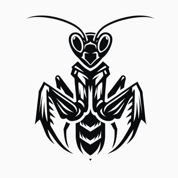 mantis mascot logo in black and white silhouette